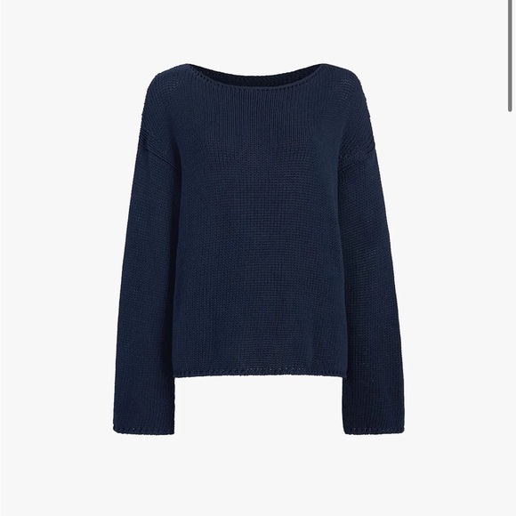 PRIMARK Navy Blue Boatneck Loose Knit Sweater Oversized Relaxed Drappy Shirt L - Picture 1 of 16